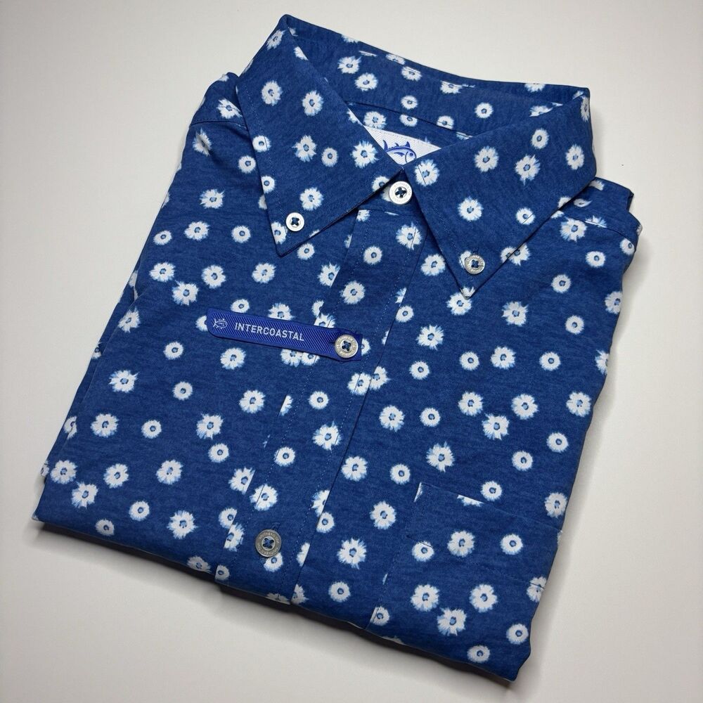 Southern Tide Performance Blue Floral Men's S Button Down Short Sleeve Shirt New - Picture 2 of 8